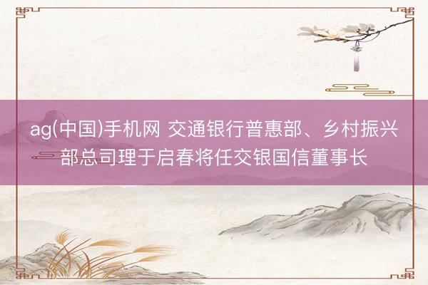 ag(中国)手机网 交通银行普惠部、乡村振兴部总司理于启春将任交银国信董事长