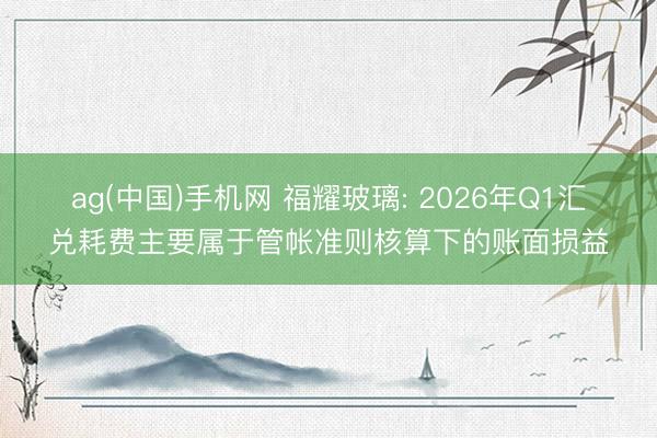 ag(中国)手机网 福耀玻璃: 2026年Q1汇兑耗费主要属于管帐准则核算下的账面损益