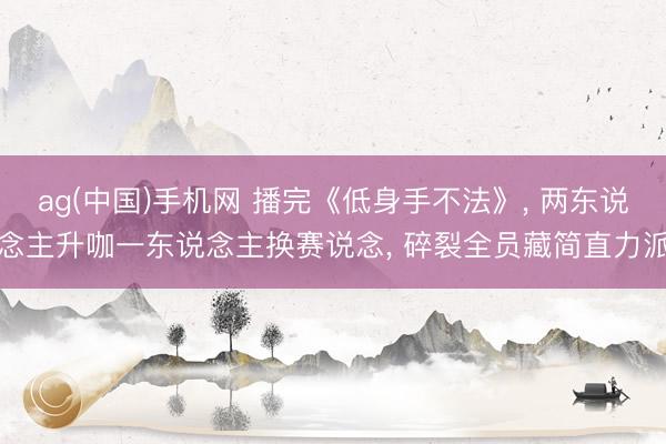 ag(中国)手机网 播完《低身手不法》， 两东说念主升咖一东说念主换赛说念， 碎裂全员藏简直力派