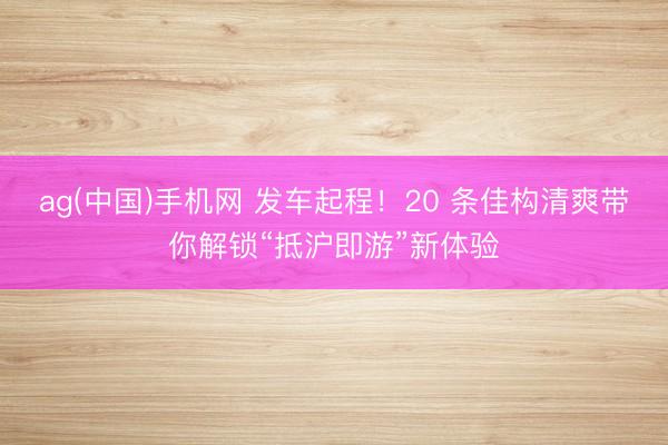 ag(中国)手机网 发车起程！20 条佳构清爽带你解锁“抵沪即游”新体验